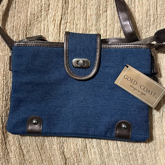 NWT Gold Coast Crossbody Purse Adjustable Strap Shoulder Bag Denim Silver hobo - Picture 3 of 11